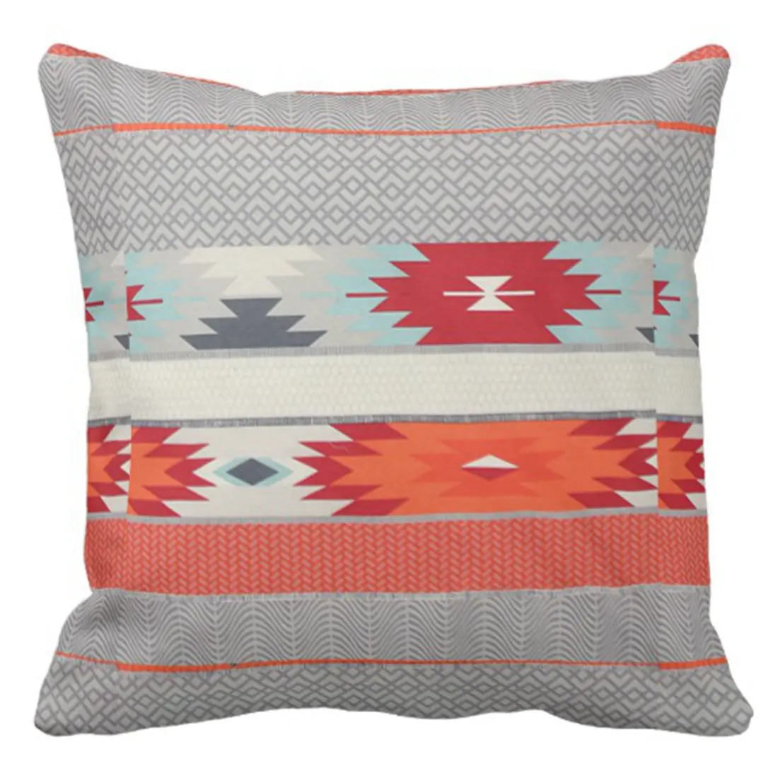Pillow Cover Tribal Gray Red Orange Navajo Print Pillow Case Geometric