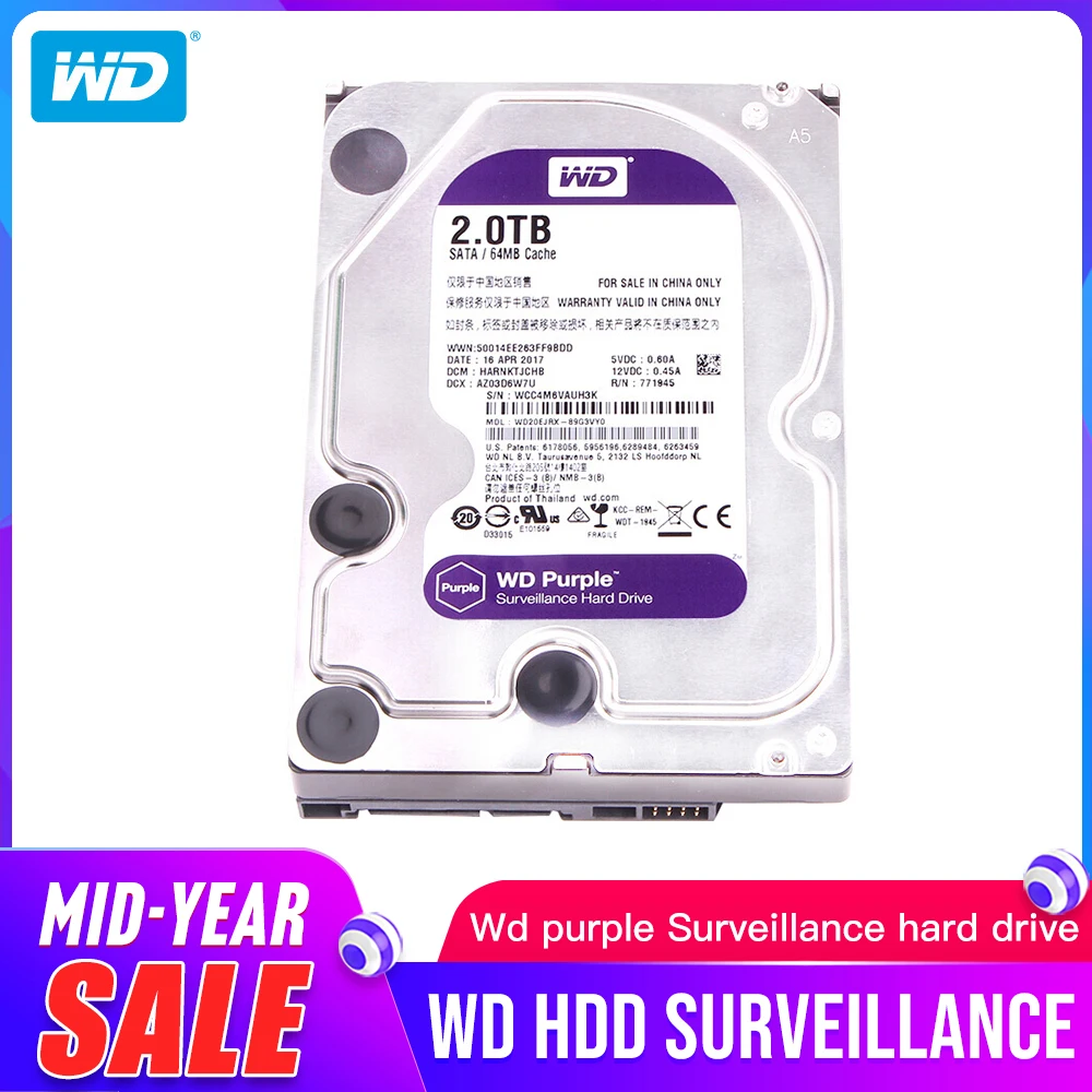 Western Digital WD Purple vigilancia HDD 1TB 2TB 3TB 4TB 6TB 8TB 10TB 12TB SATA 6,0 Gb/s 3,5