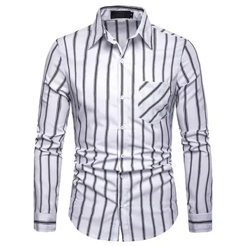 

2019 New Arrival Brand Men's Spring Business Shirt Long Sleeves Turn-down Collar Striped Shirt Casual Men Shirts Plus Size 2XL