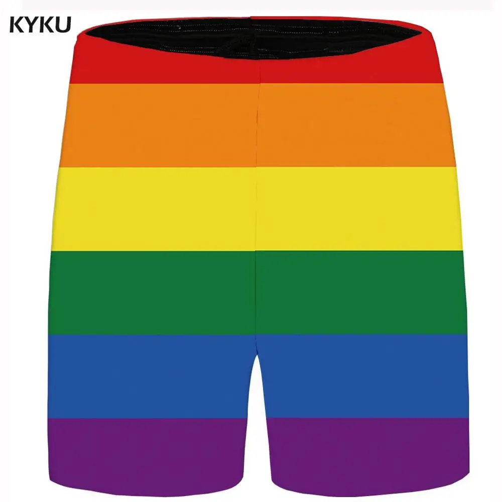Бренд KYKU, радужные короткие мужские Разноцветные пляжные шорты, летние клетчатые красивые повседневные шорты Карго, крутые мужские шорты с аниме, новинка - Цвет: Mens Shorts 02