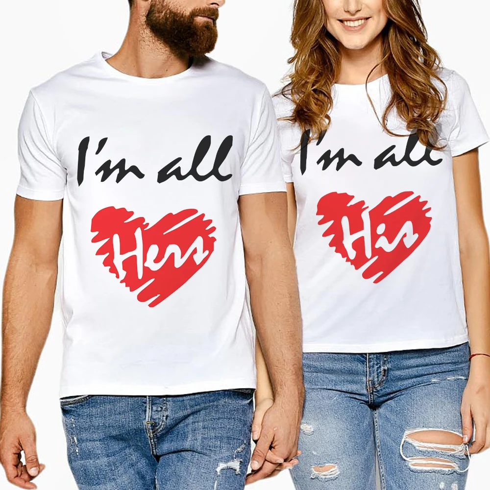 

New Women Men 2019 Cotton Short Sleeve Top Creative Letter Print Love Couple Clothes T Shirt Casual Lover Camisetas Feminina