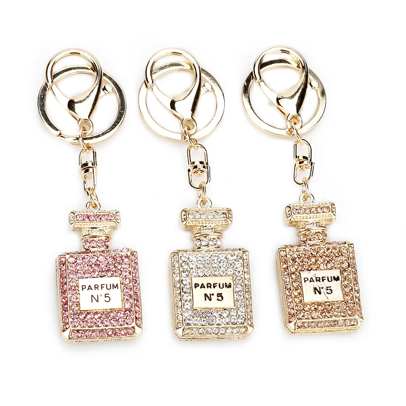 

Fashion Car Keychain Rhinestone Metal Keyring Key Holder Creative Perfume Bottle Charm Bag Key Chain Keyring for Women Girl