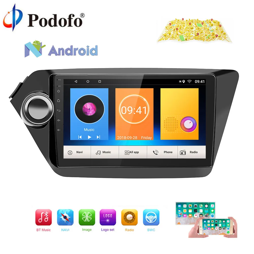 

Podofo GPS Navigation Car Radio Android Multimedia Player 2 Din Audio Stereo MP5 WIFI Autoradio No DVD For Kia K2 RIO 2013-2018
