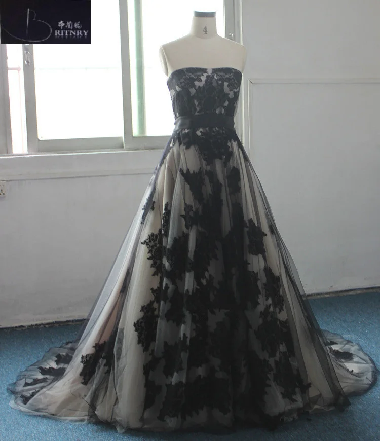 Romantic Unique Strapless Lace Wedding Dress Black