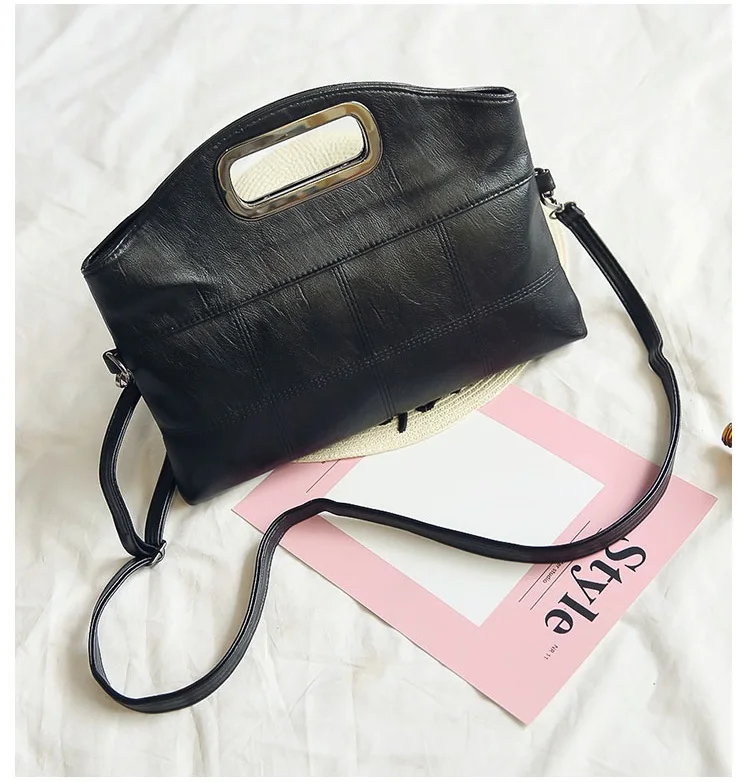 MJ Women's Handbag PU Leather Shoulder Bag Fashion Top-Handle Bags Korean Style Crossbody Bag Female Vintage Soft Leather Clutch (16)
