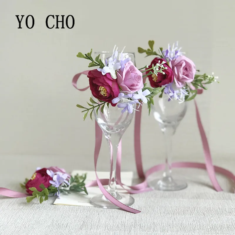 Йо Чо розово-красный и розовый двойной розы невесты goom свадебные принадлежности Колледж Выпускной церемонии Банкетный Для Мужчин's Костюмы