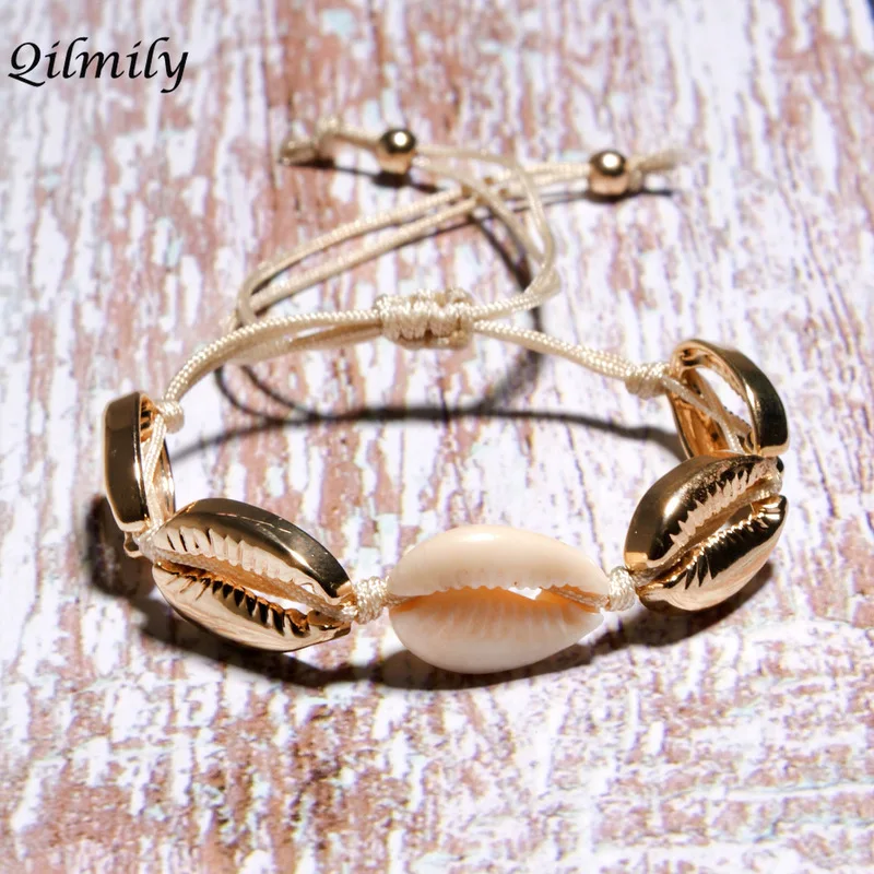 

Qilmily Natural/Metal Shell Necklace Bracelet Set for Women Girls Adjustable Gold Silver Handmade Jewelry Gift Souvenirs Wedding