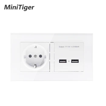 

Minitiger Wall Socket EU Standard Power Outlet With Dual USB Smart Induction Charge Port For Mobile 2.1A Crystal Glass Panel