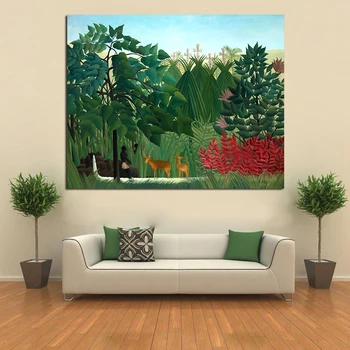 

JQHYART Primitivism Oil Painting Henri Rousseau The Waterfall Home Decor Wall Pictures For Living Room Canvas Art Printed