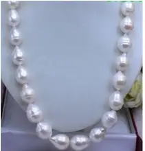 Women Gift Freshwater women’s jewelry Solid Gold Cultured Pearl HUGE 10-12MM WHITE BAROQUE PEARL NECKLACE 85CM 34″