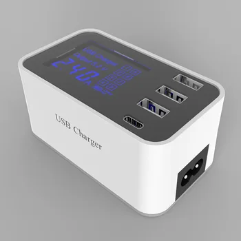 

Type-C/ 4 Port USB Hub Desktop Wall Charger Smart LCD Display Charging Station SGA998