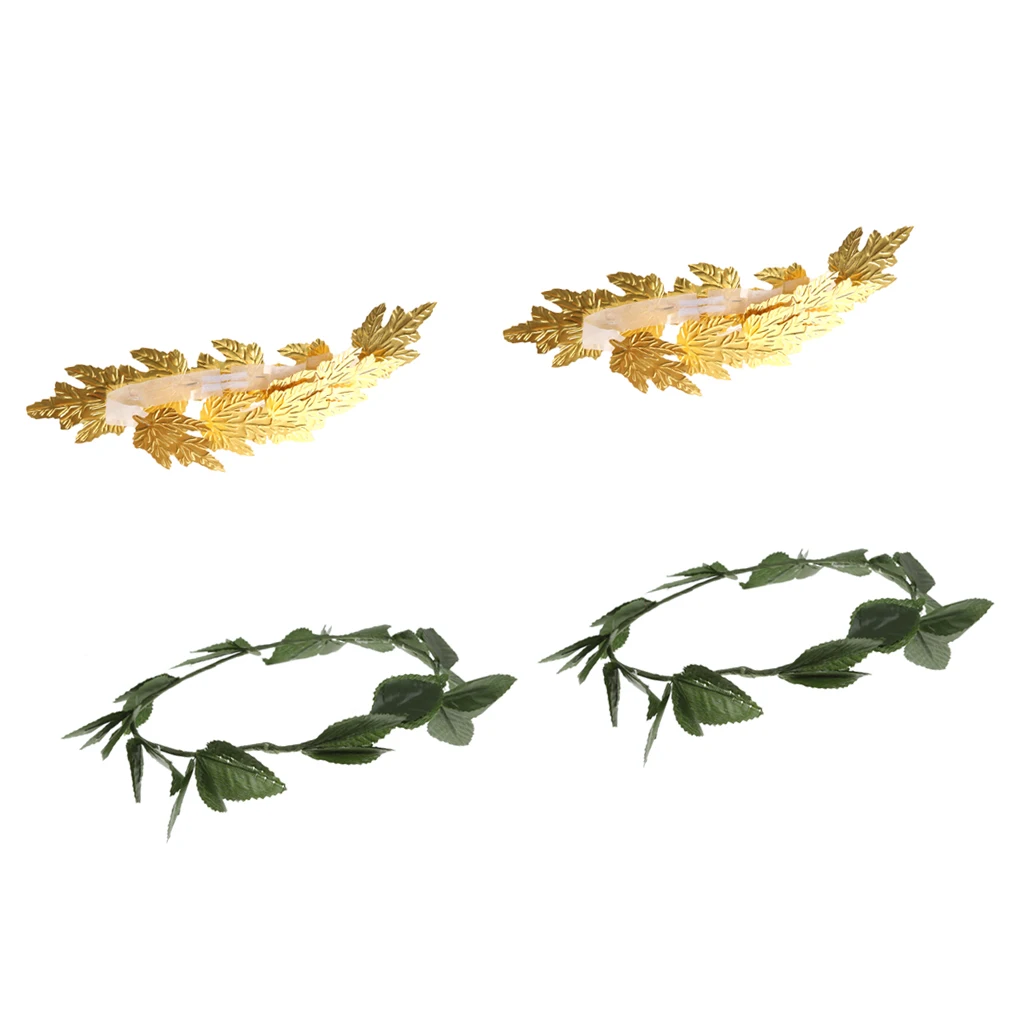 Set of 4pcs Roman Greek Gold Green Leaf Goddess Laurel Wreath Headpiece Fancy Dress Party Headband Photo Props