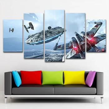 

Canvas Painting Frame Wall Art Millennium Falcon Pictures For Living Room Decor 5 Piece Star Wars Movie Poster HD Printed