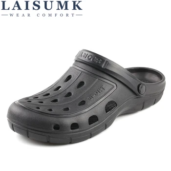 

LAISUMK New Summer Sandals Men Casual Shoes Mules Clogs Flats Breathable Beach Slippers Male Water Hollow Jelly Chaussure Homme