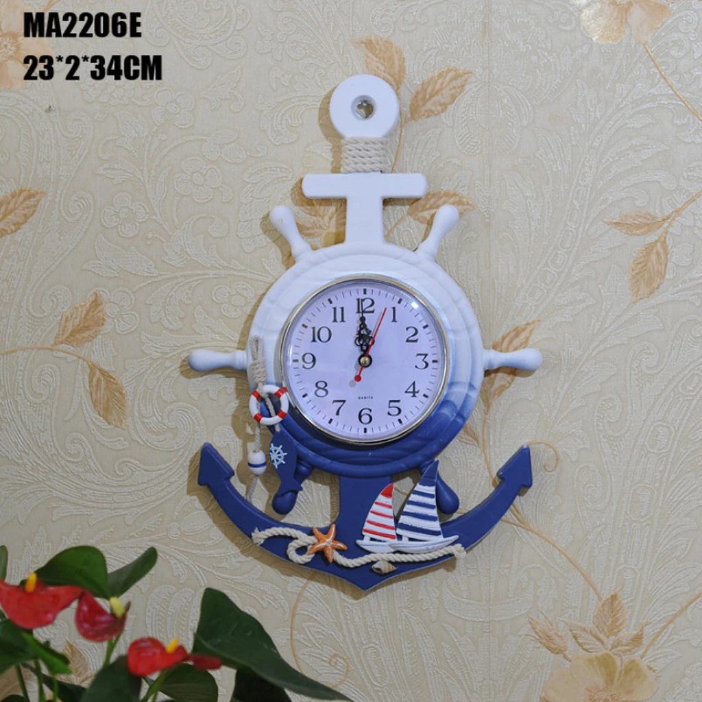 33cm Anchor Clock Beach Theme Nautical Ship Wheel Anchor Decor Wall Hanging
