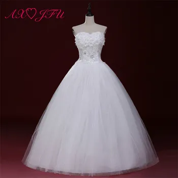 

AXJFU bridal fashion tube top wedding dress flower lace beading crystal luxury lace up vintage turkey wedding dress