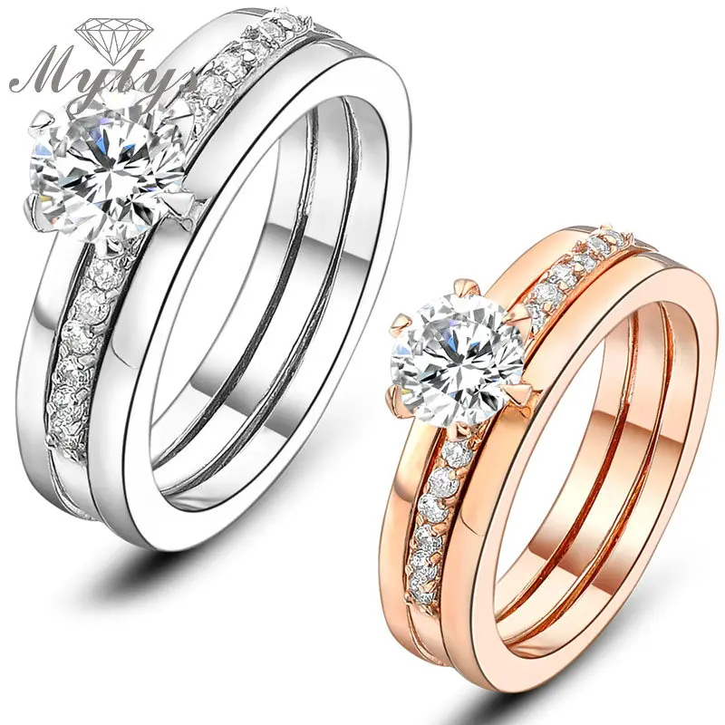 Mytys Two In One Ring Set Bridal Set Wedding Couple Band Rings Double Rings Engagement Gold Gp R813 R814 Ring Engagement Ring Doubleband Ring Aliexpress