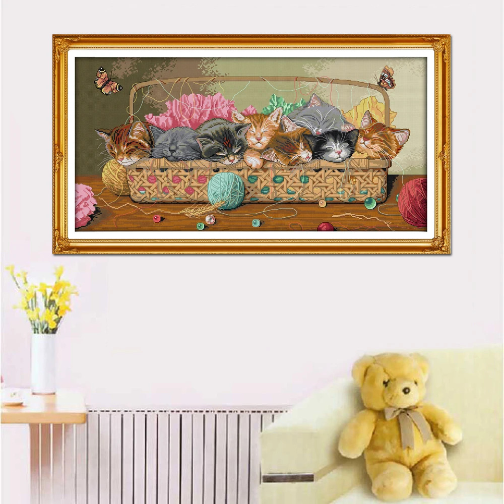 Joy Sunday милые Littele кошки в корзине вышивка крестиком D975 14CT 11CT штампованные и счетные наборы для домашнего декора