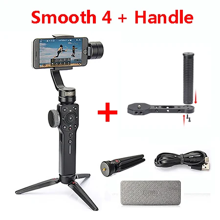 Zhiyun Smooth 4 3-осевой ручной шарнирный стабилизатор для камеры для iPhone X 8 7 Plus 6 Plus samsung Galaxy S8+ S8 S7 S6 S5, гладкая 4 - Цвет: only black w handle