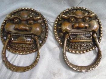 

zhmui8800626531+<<+China brass copper carved beautifully finely tiger knocker pair Sculpture statue