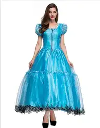 Хэллоуин костюмы принцессы женские взрослых Алиса в стране чудес костюм карнавал необычные голубое платье Косплэй костюм для девочки