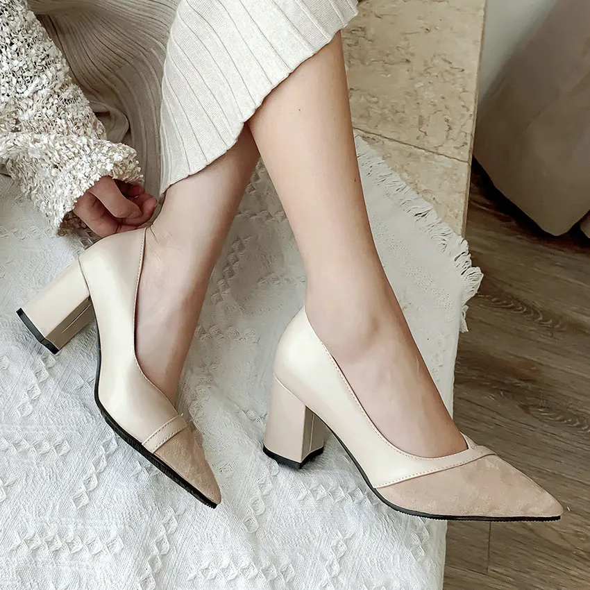 QUTAA/ г. Женская обувь свадебные туфли из флока на платформе, на высоком квадратном каблуке, с острым носком, без застежки, весна-осень женские туфли-лодочки размеры 34-43