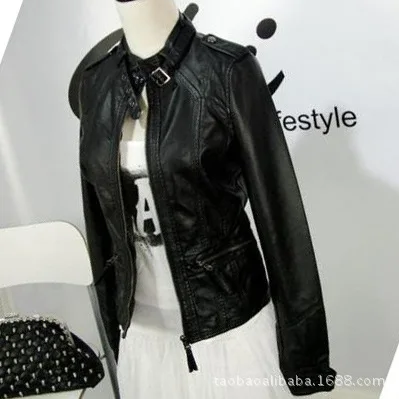 2019 spring and autumn boutique PU leather women's spring short jacket slim slimming large size stand collar motorcycle jacket 