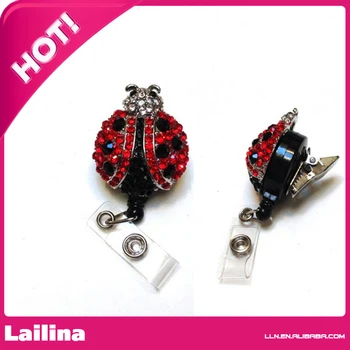 

Sparkly Red Lady Bug Rhinestone Retractable ID Badge Holder