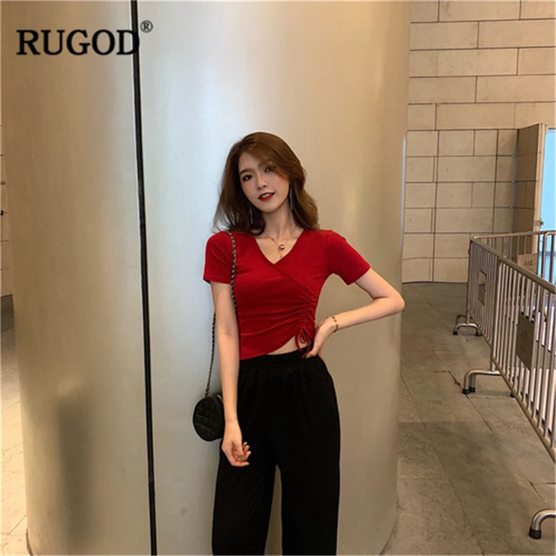 

RUGOD 2019 New Summer Women Solid Sexy Drawstring T-shirt Or Loose Elastic High Waist Wid Legs Pants Casual Slim Fashion Women