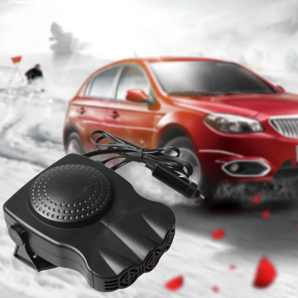 12V 150W Car Vehicle Cooling Fan Hot Warm Heater Windscreen Demister Defroster 2-in-1 Portable Auto Car Van Heater 3-Outlet Black