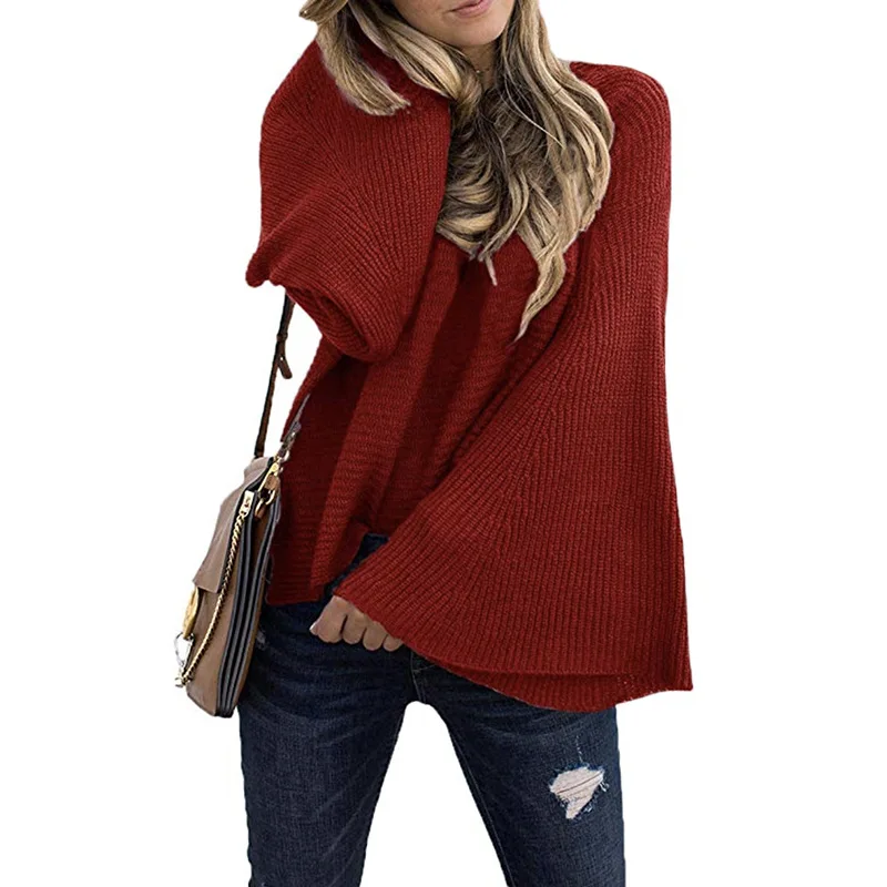 

ZADORIN Women Sweaters And Pullovers Solid Flare Batwing Long Sleeve Knitted Sweater Loose Casual Vintage Harajuku Streetwear