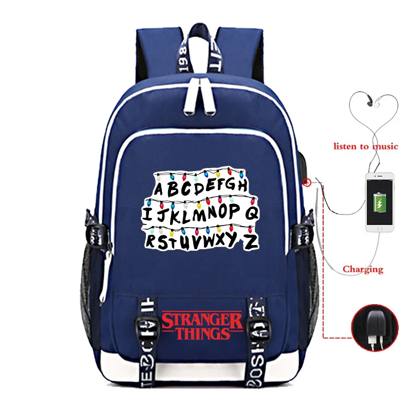 

High Quality Stranger Things USB Charge College Rucksack Men Women Boys Girls School Mochila Fashion Laptop Backpack