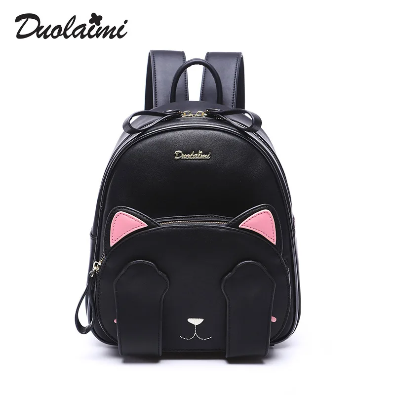 2017 Preppy Style School Backpacks High Quality Pu Leather Fashion Cat