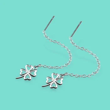 

925 sterling silver earrings for women long pattern A clover pendant Solid silver earrings lady jewelry Ear wire birthday gift