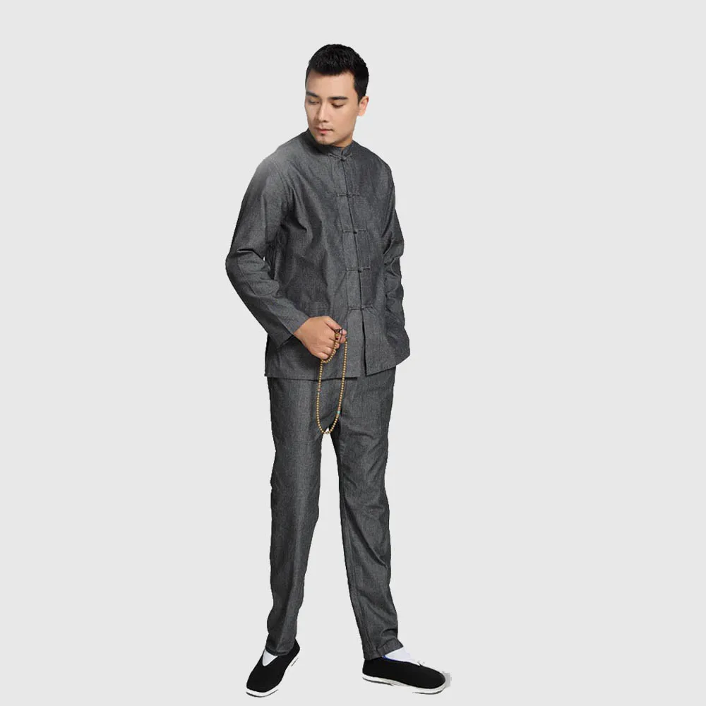 Novelty Chinese Men Solid Kung Fu Suit 100% Cotton Loose Wu Shu Tai Chi Sets Jacket&Trousers M L XL XXL 3XL 4XL YZT090610