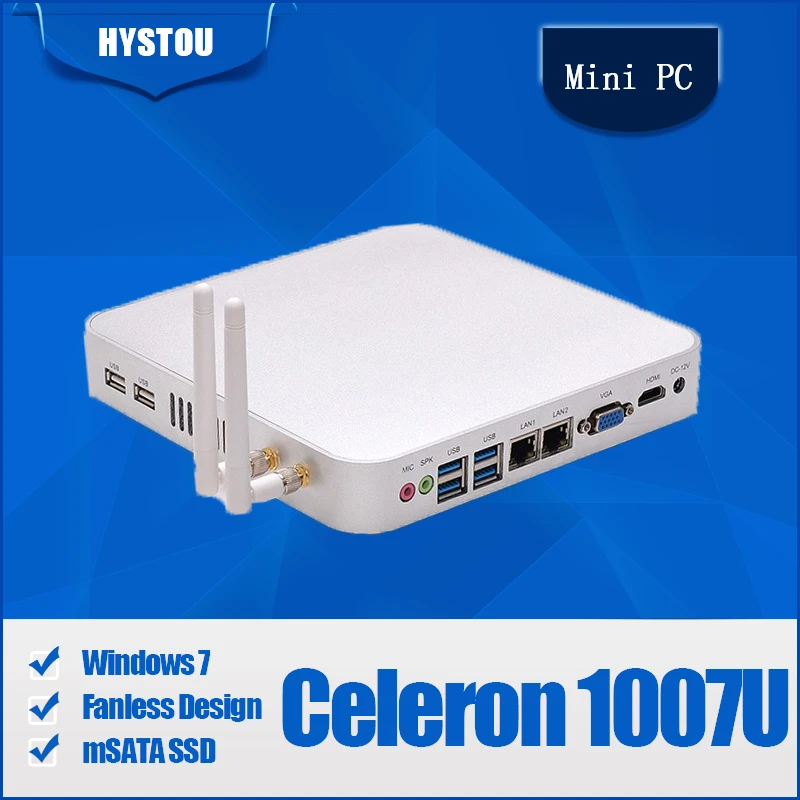 

Windows XP mini pc Celeron 1007U Computer All Alloy Case Fanless Minipc barebone gigabit lan Mini Computers Mini PC Windows 7