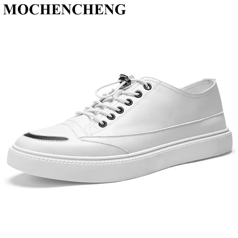 

New White Shoes for Men Spring Autumn Comfortable Elastic Laces Round Toe Flat Skate Shoes Waterproof Wear Resistant Sneakers