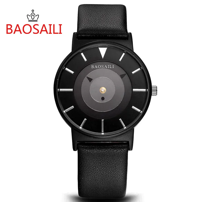 

BSL1022 BAOSAILI Brand Unique Clock Design Black Japan Movement Quartz Watch Mens Simple Hand Watch Brand