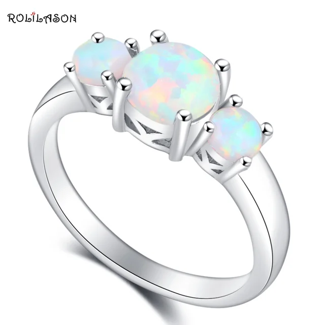 rolilason stylish round design white fire opal 925 silver rings usa size 5 ring