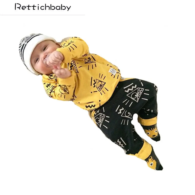 

2017 Spring Summer Newborn Baby Boy Clothes Baby Clothes Unisex Yellow Color Long-sleeved Shirt+ Pants Girl Clothing Set