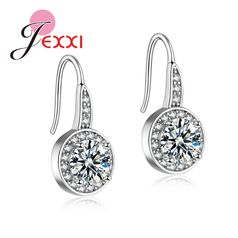 

JEXXI 2018 Fashion New CZ Crystal Charm Stud Earrings Elegant 925 Sterling Silver Wedding Bridal Earrings For Women