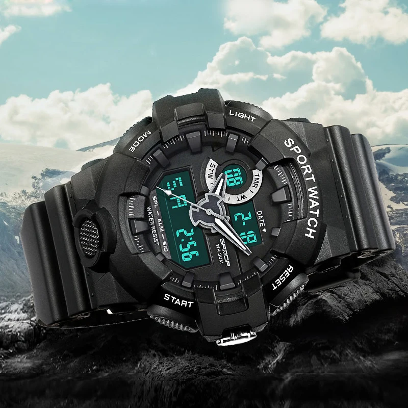 SANDA White Sports Men's Watches 30M Waterproof Military Led Digital Watches Shock Male Clock relojes hombre relogios masculino