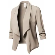 Slim Blazers Women Autumn Jacket Female Work Office Lady None Button Solid Lapel Pleated Long Sleeves Business Blazer Coat