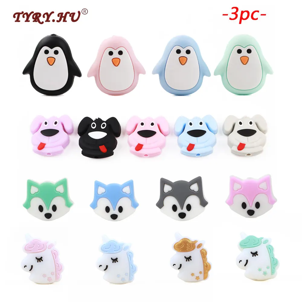 

TYRY.HU Cartoon Silicon Beads 3pc Unicorn fox Shaped Baby Chewable Bead For DIY Jewelry Making Chewable Baby Teething Gifts