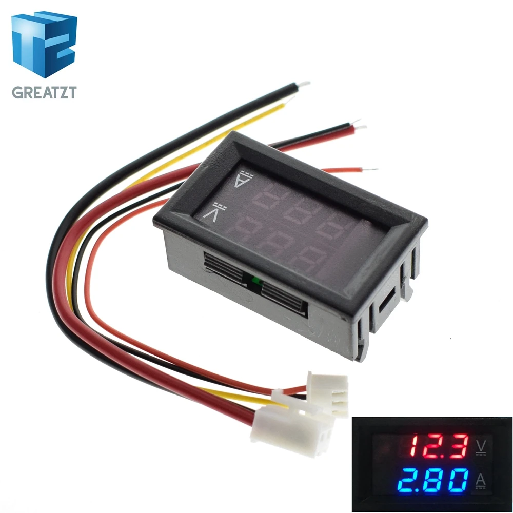 

DC 0-100V 10A Digital Voltmeter Ammeter Dual Display Voltage Detector Current Meter Panel Amp Volt Gauge 0.28" Red Blue LED
