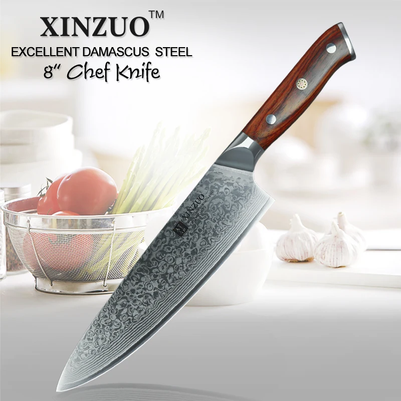 XINZUO 8 inch Chef Knife Japanese Damascus Forged Steel Kitchen Knife Professional Gyutou Knives Stainless Steel Rosewood Handle XINZUO 8 inch Chef Knife Japanese Damascus Forged Steel Kitchen Knife Professional Gyutou Knives Stainless Steel Rosewood Handle