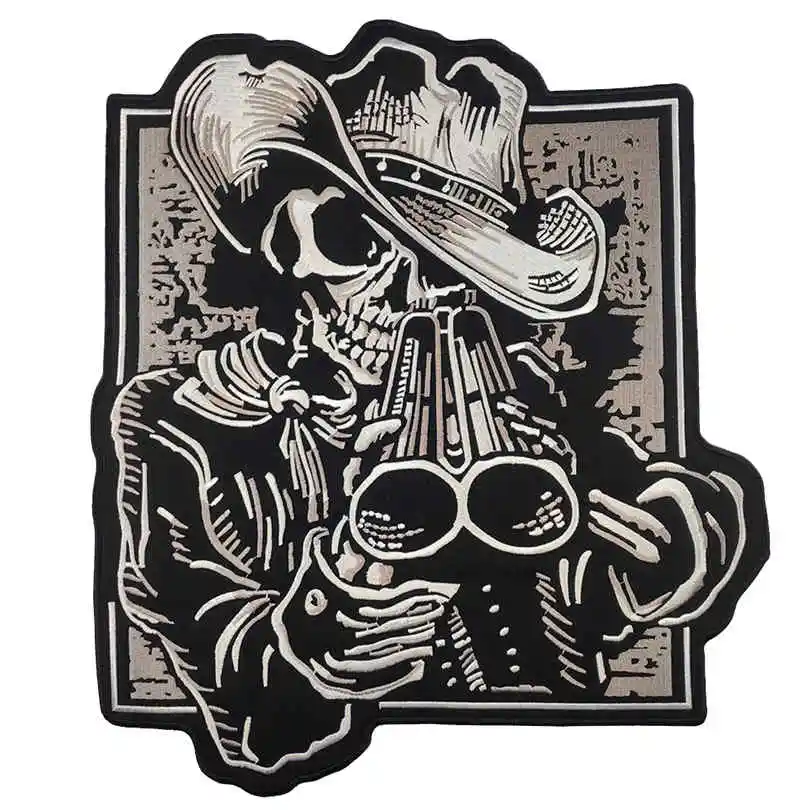 Cowboy Skeleton With Shotgun Embroidered Biker Patch Large FREE SHIP