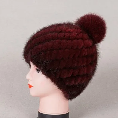 

New Genuine real natural knitted Mink Fur Hat Cap women hand made Fashion Winter Headgear