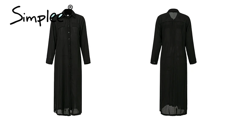 Женское летнее длинное платье-рубашка Simplee, шифоновое винтажное офисное женское платье-макси на пуговицах, с V-образным вырезом, размера плюс