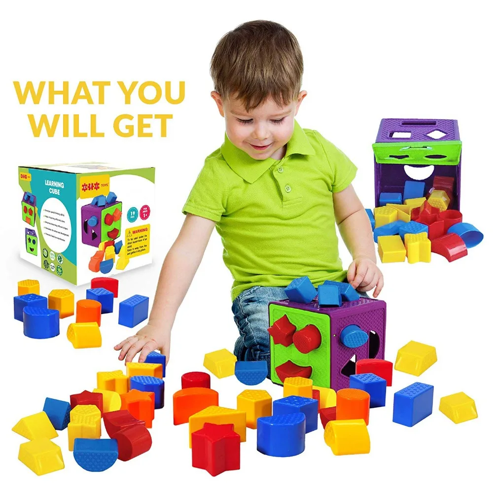 

Stacking Toys Shape Sorter Toy Childrens Blocks Includes 18 Shapes Color Recognition Shape Toys with Colorful Sorter Cube Gift